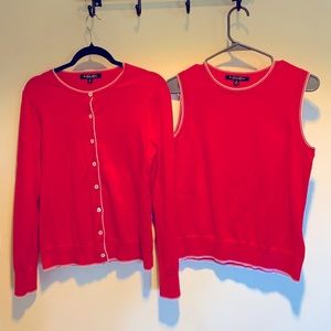 2 Piece Brooks Brothers Matching Set Cardigan Tank Red White Vintage Medium